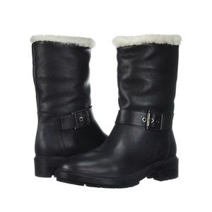 $595 AQUATALIA Leda Shearling Lined Moto Weatherproof Boots Black Designer Sz 7